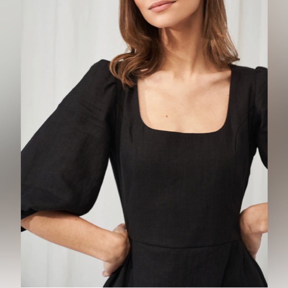 NWOT Linen Handmade Studio Aurora Puff Sleeve mini Dress 14